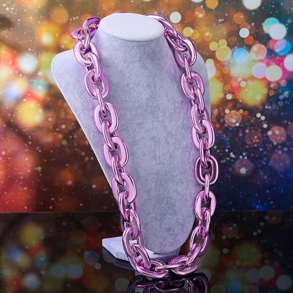 Pink Hip Hop Large Acrylic Thick Plastic Cuban Link Chain Necklace 32in 80cm - Picture 4 of 8